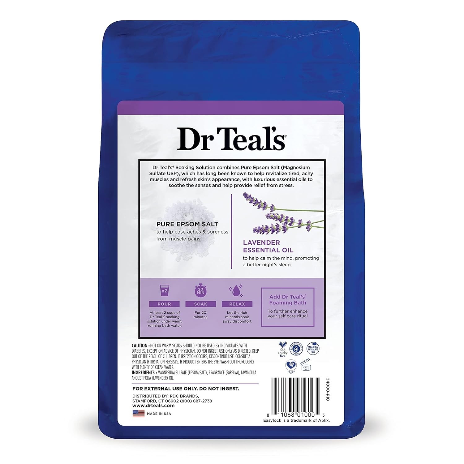 Dr Teal's Epsom Salt Soak Soothe & Sleep Lavender 3 lbs Bag Relax