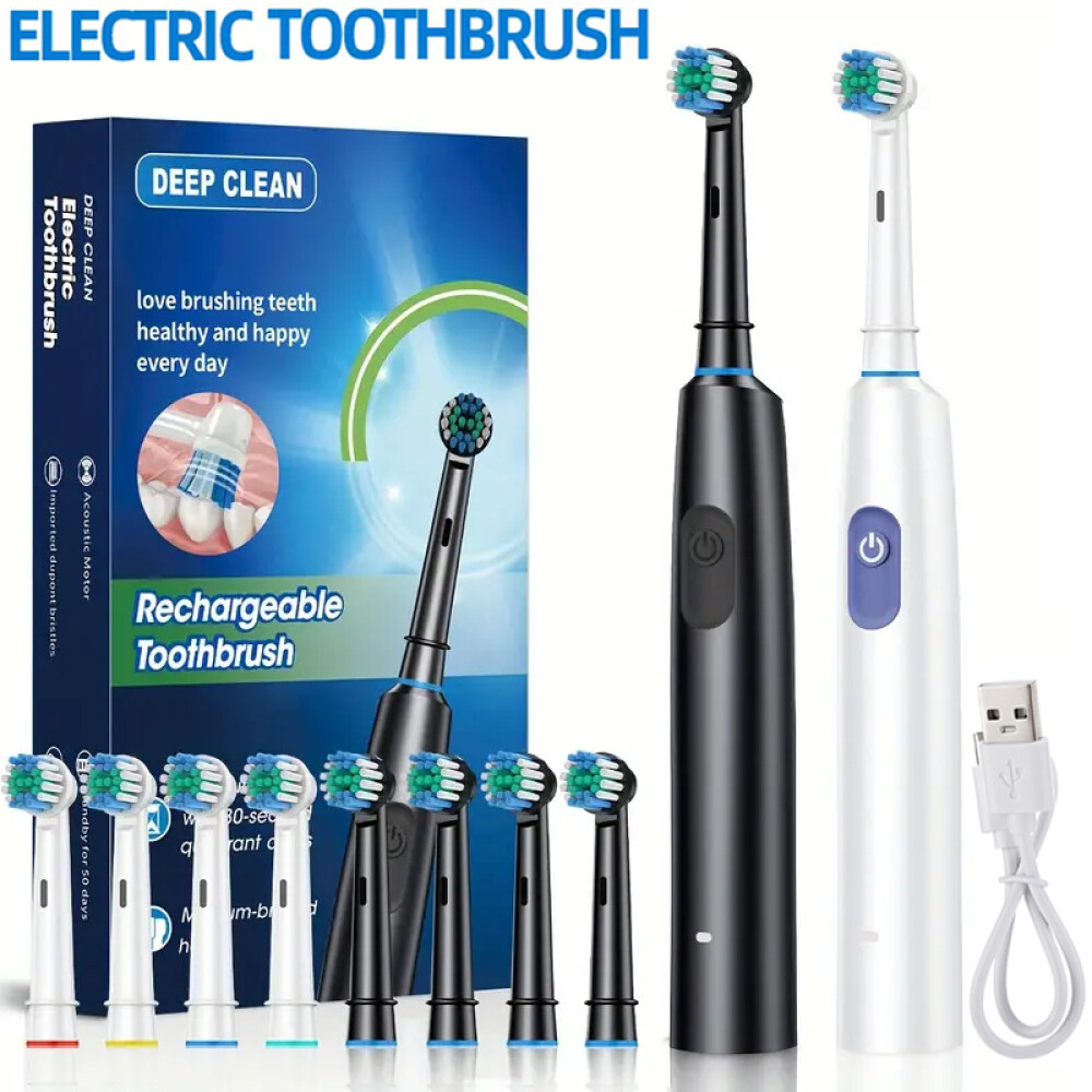 Pro Rotating Electric Toothbrush Rechargeable With 4 Brush Heads 5 Modes Timer