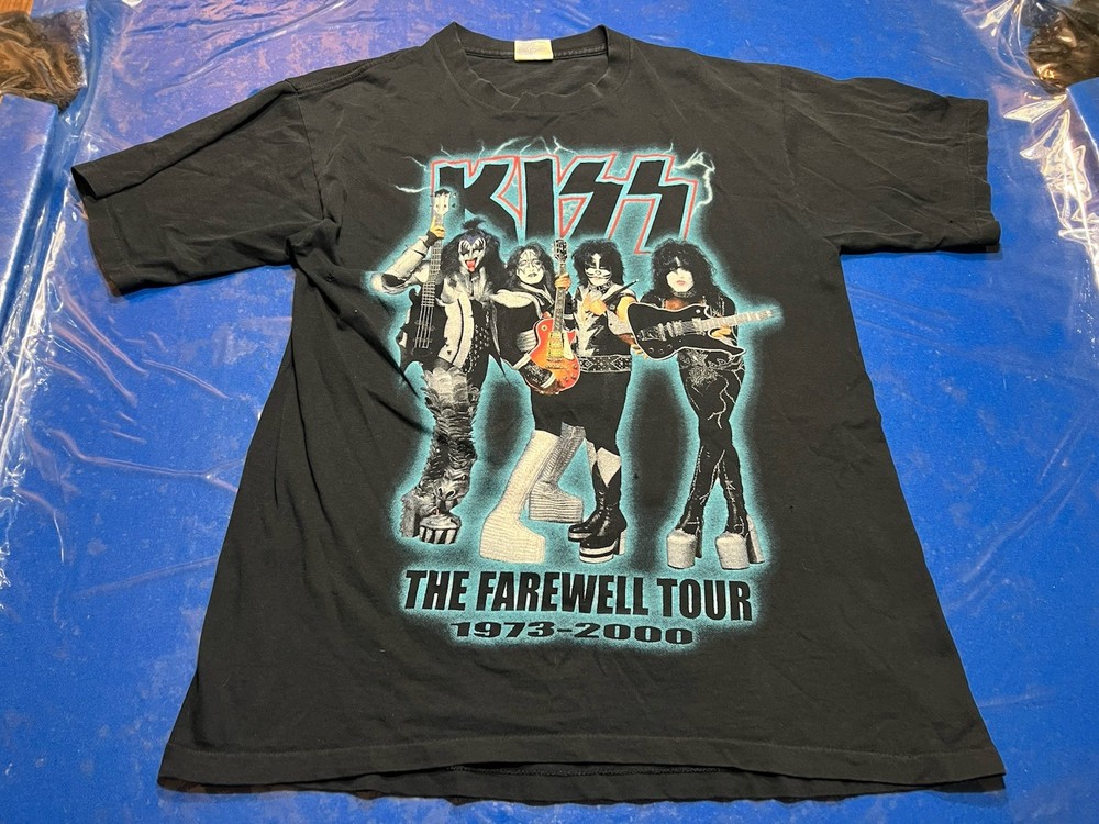 KISS Farewell World Tour 2000 Black Concert T Shirt  Rock-n-Roll Size L Distress