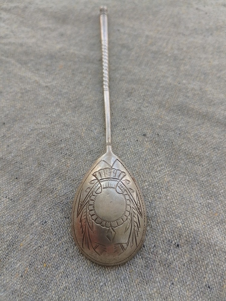 ANTIQUE HAND ENGRAVED 84 SILVER SPOON