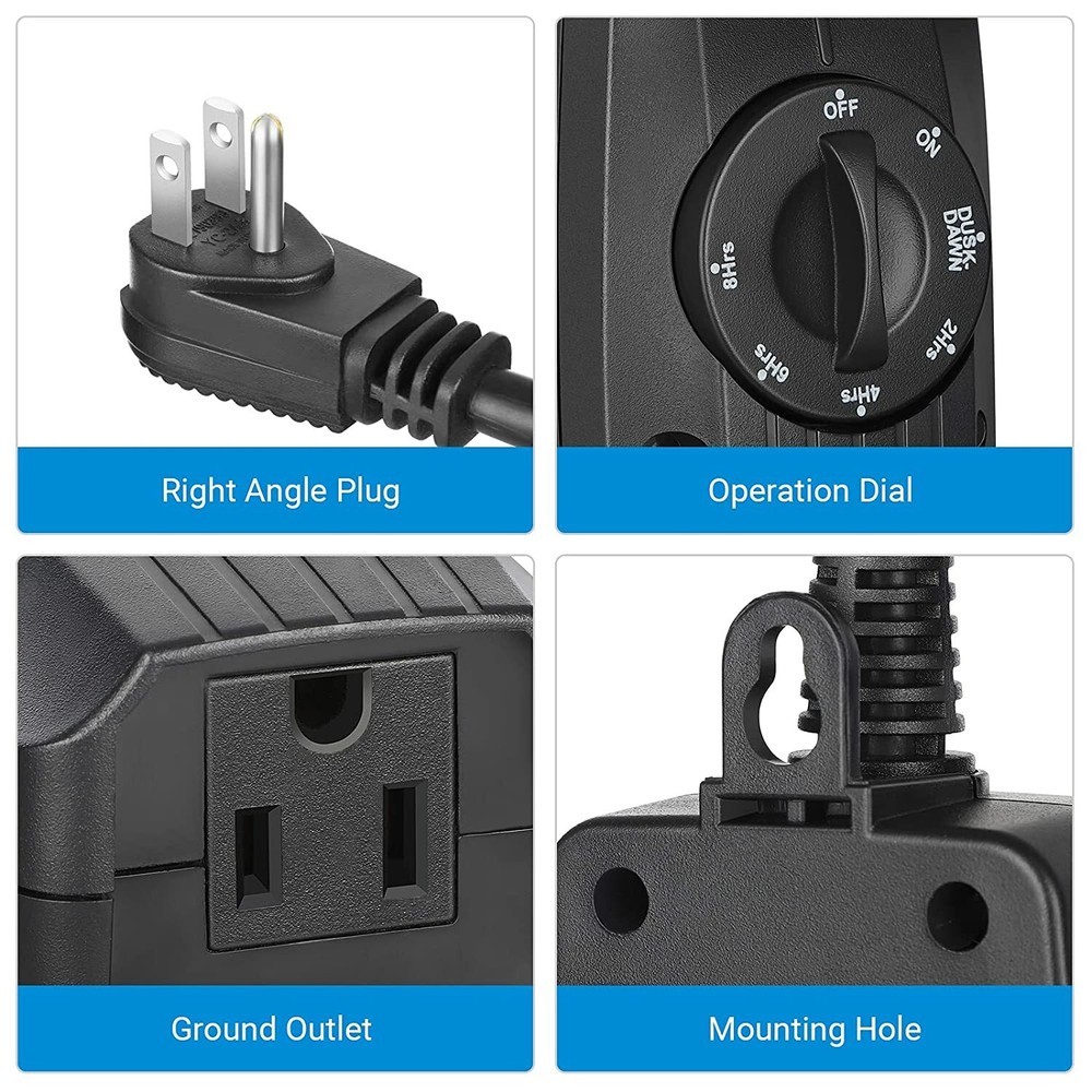 DEWENWILS 2Pack Outdoor Outlet Timer Switch Plug in Dusk to Dawn Countdown Timer