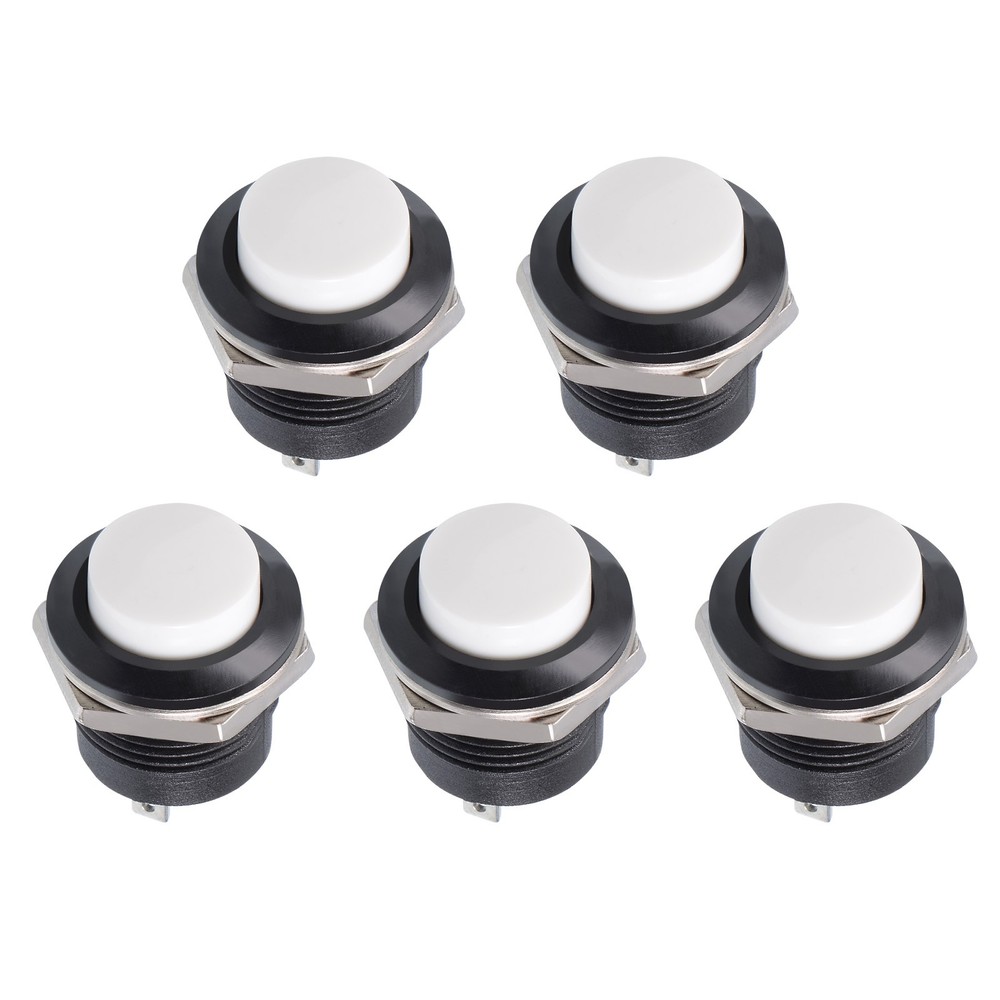 Push Button Switch SPST 1 NO Momentary Round Button 16mm / White / 5 Pcs