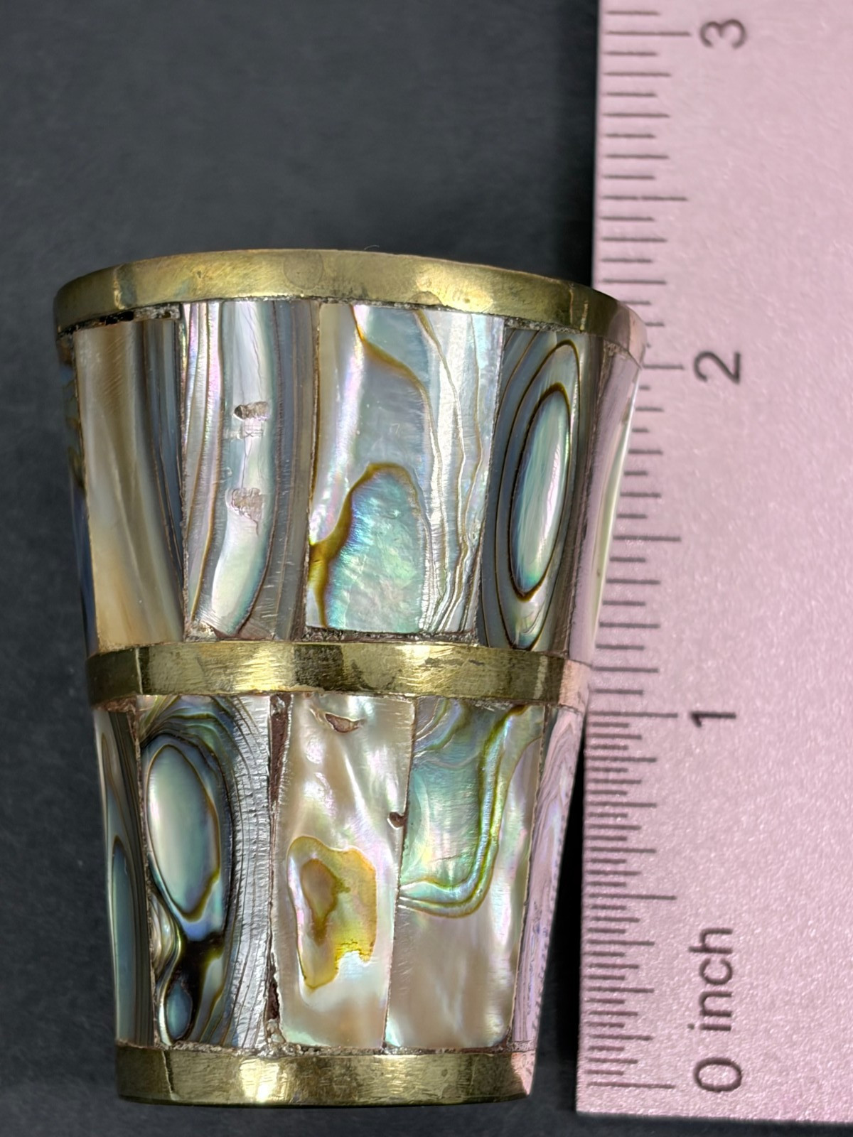 Vintage Brass and Abalone Shell Shot Glass Made in Mexico