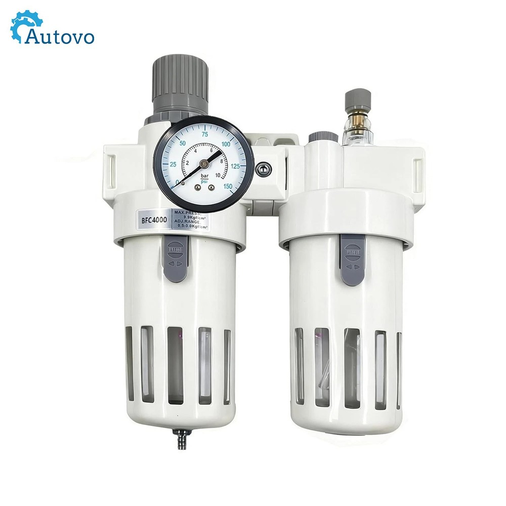 1/2" NPT Compressed Air Filter Regulator Lubricator Combo-Double,Semi-Auto Drain