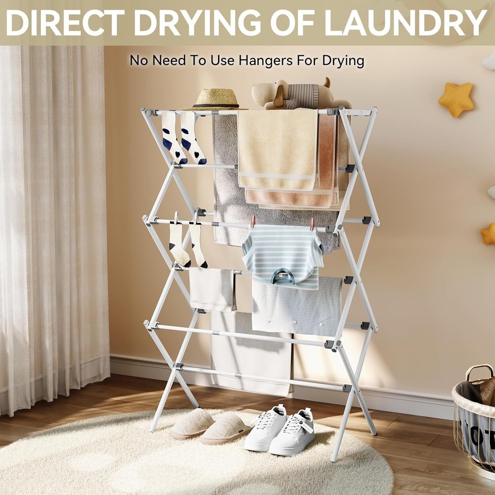 Clothes Drying Rack Foldable & Extendable Laundry Rack W/ Adjustable Size