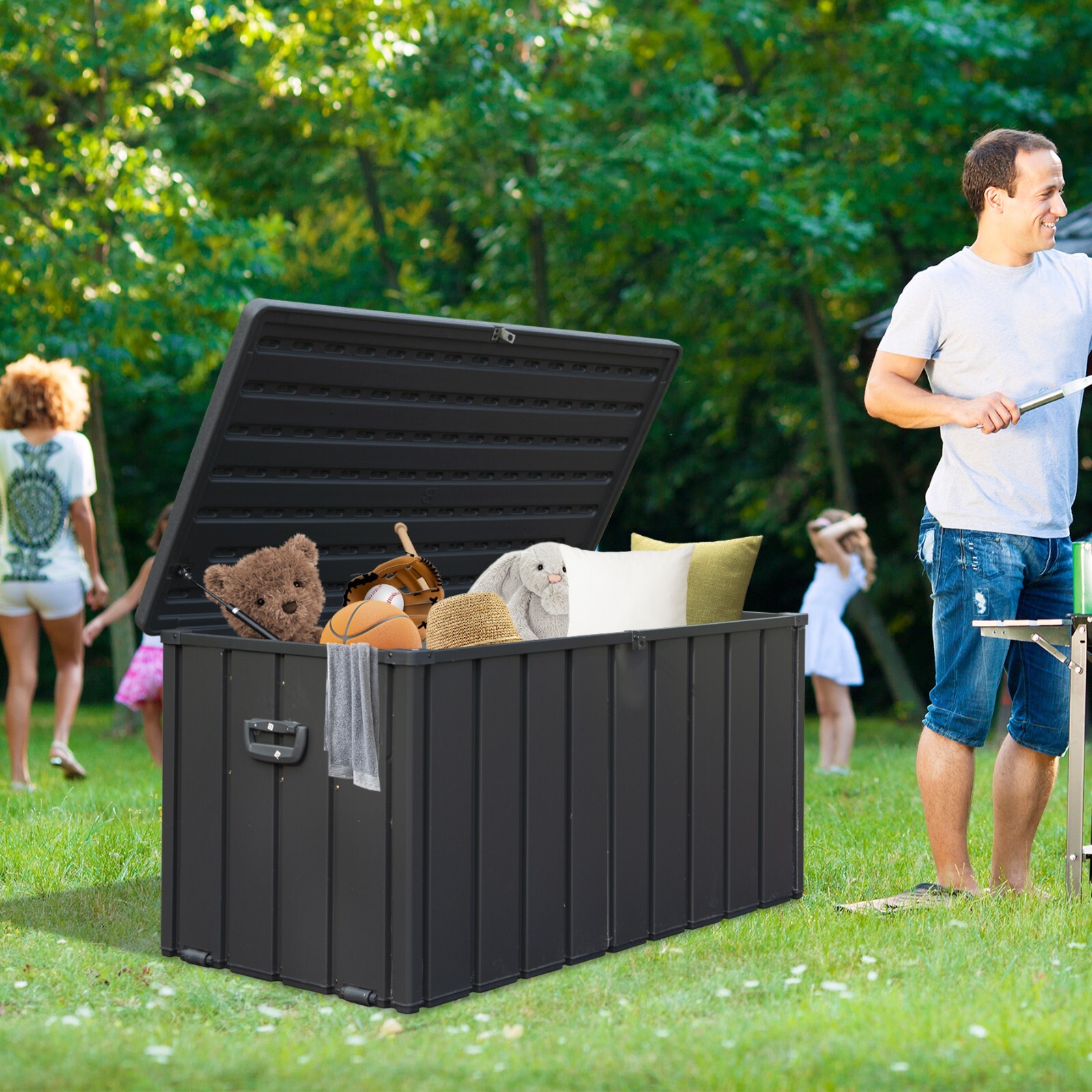 Domi Outdoor Storage Deck Box 100 Gallons Water Resistant Lockable with Wheels