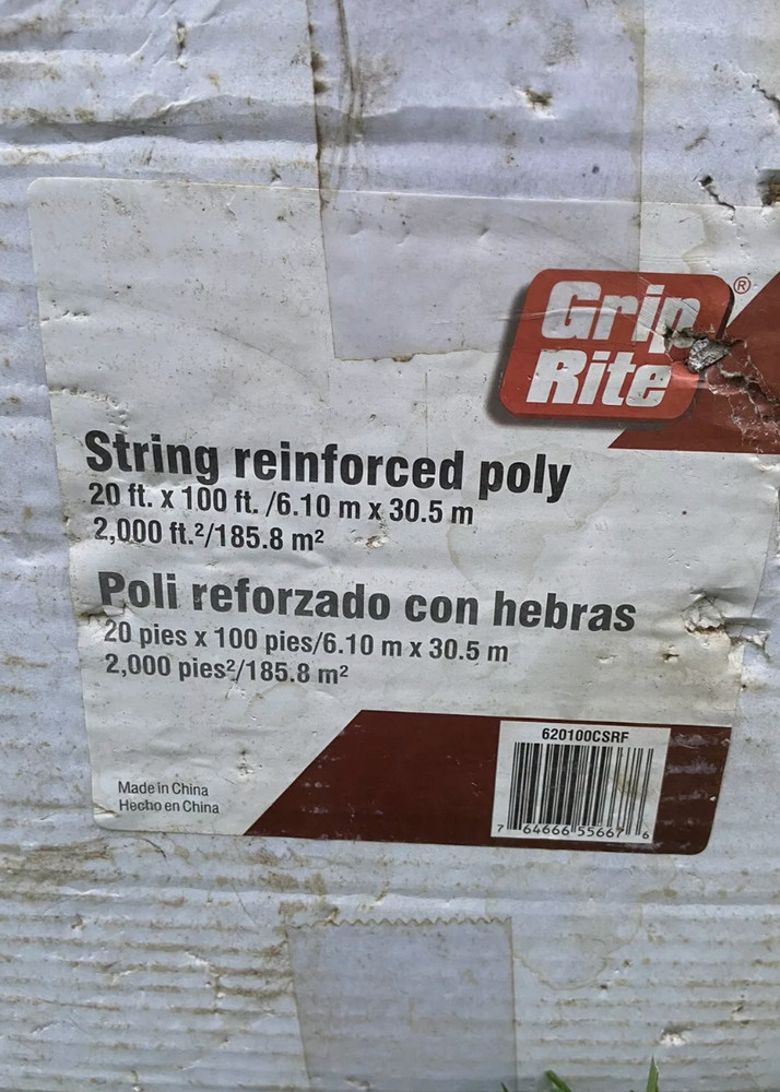 20' x 100' String Reinforced Poly Sheeting Plastic Grip Rite