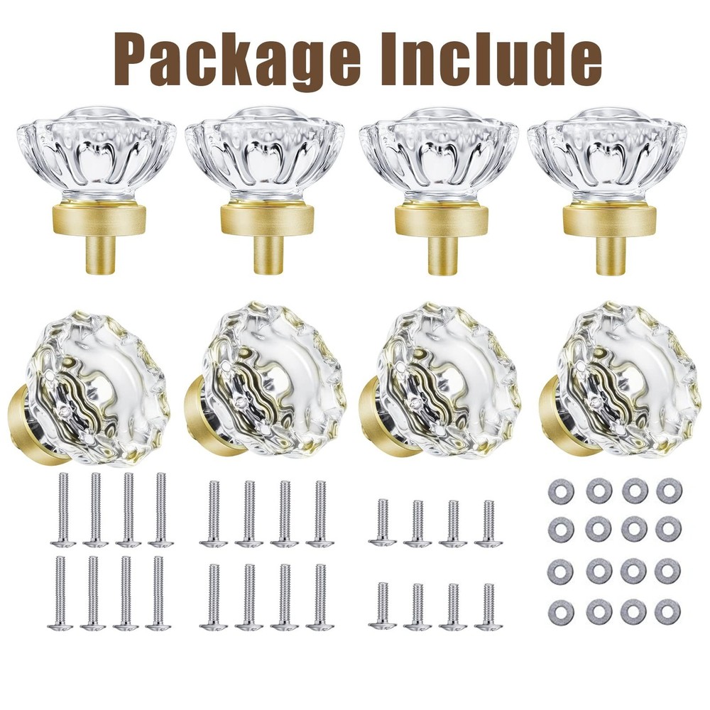 8 Pack Satin Brass Knobs and Pulls for Cabinet, Crystal Gold Cabinet Hardware...
