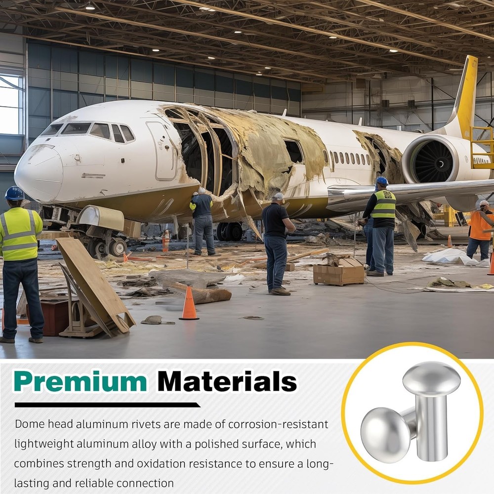 150 Pack 3/16" Diameter x 1/2" Length Solid Aluminum Brazier Head Rivets