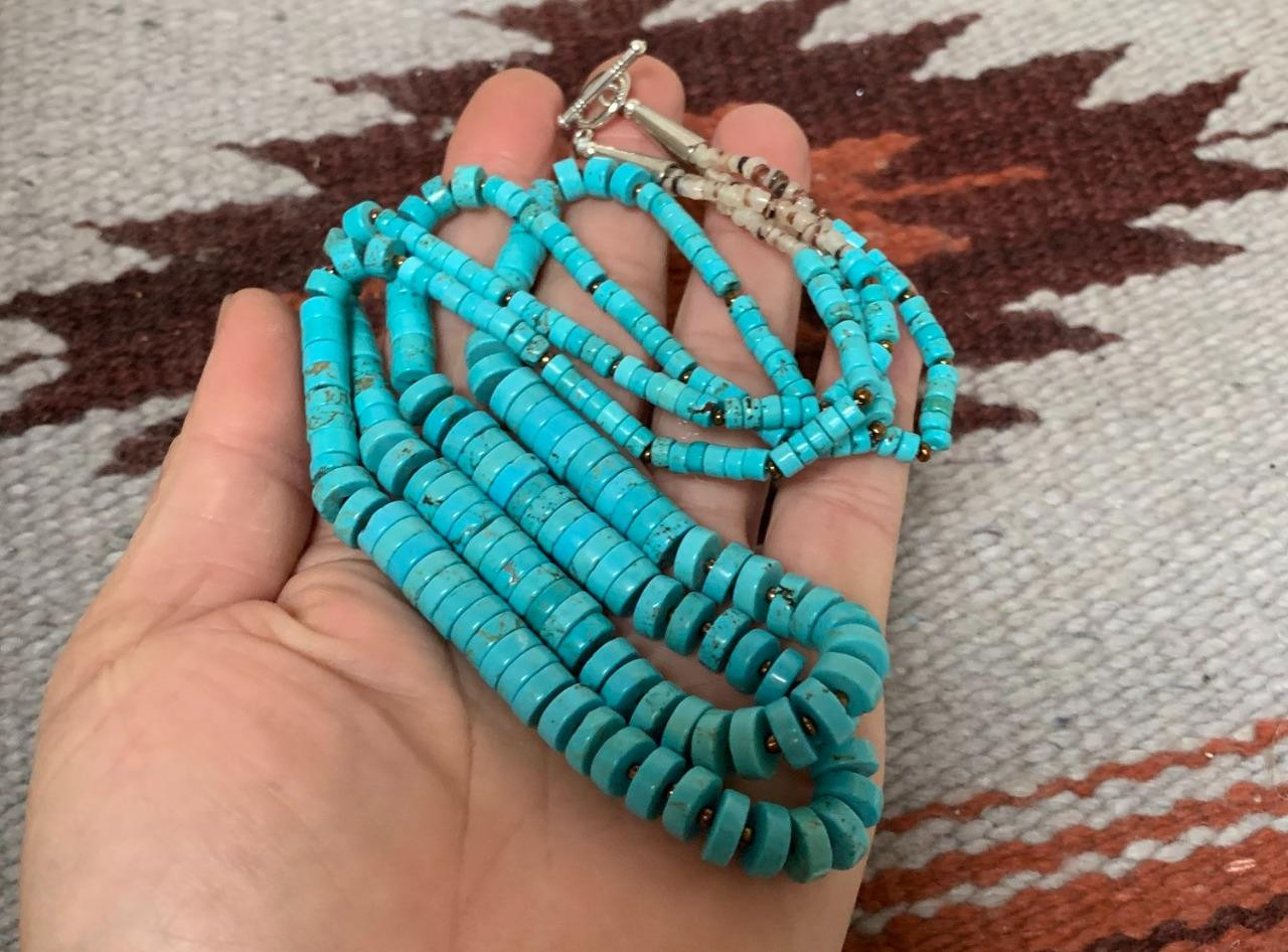 Gorgeous multi-strands graduate size turquoise heishi necklace/21.5"(y241J1-w2)
