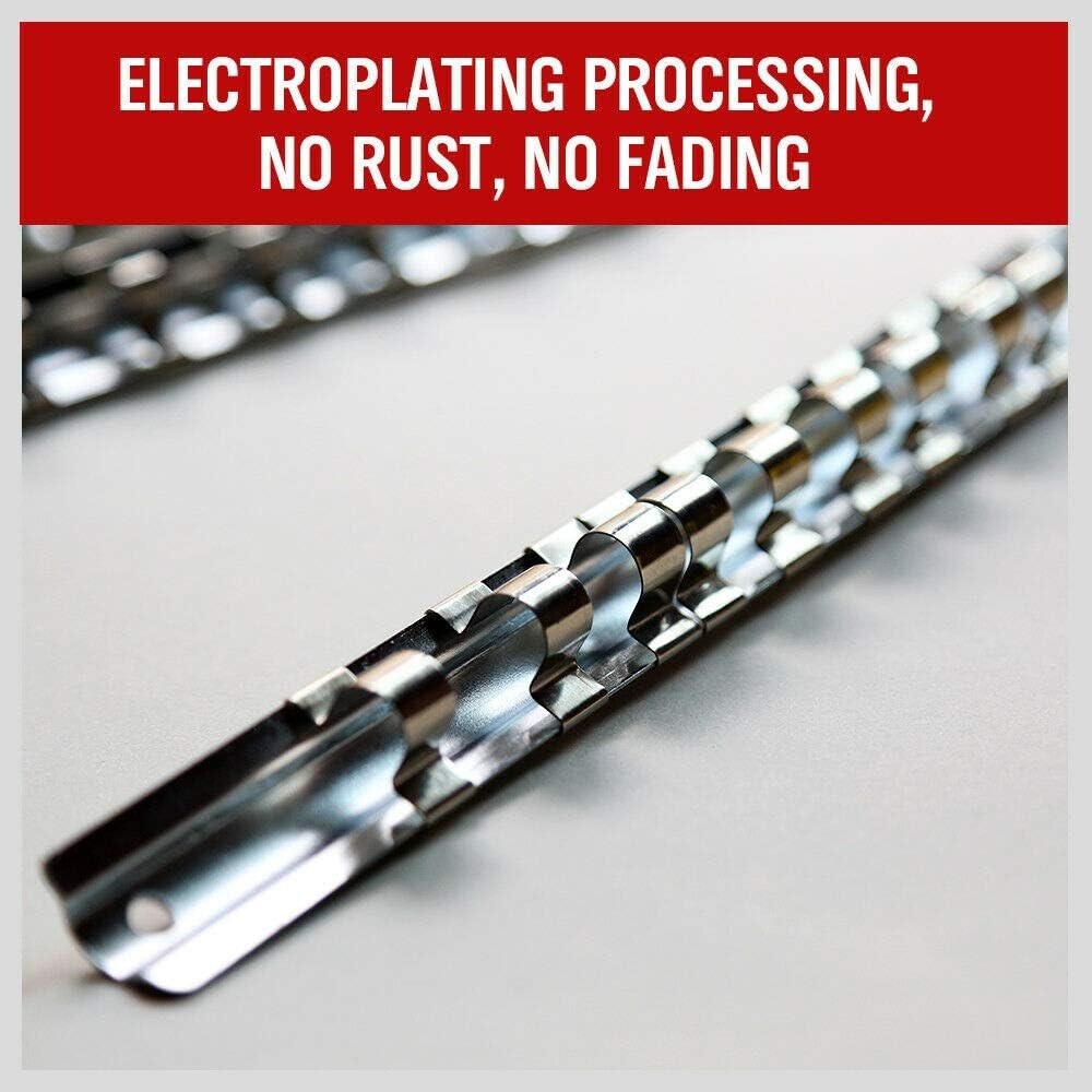 Socket Organizer Set, 3-Piece Metal Socket Holders/Socket Sliding Rail, 1/4