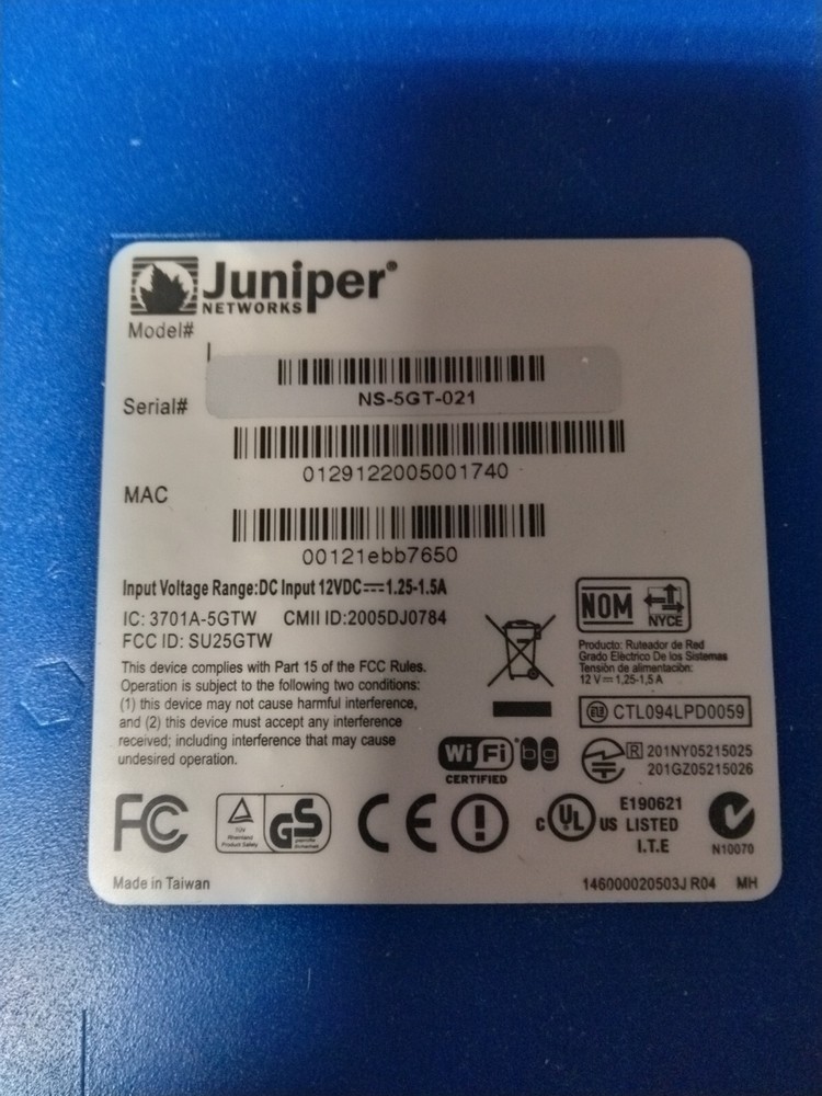 Juniper NetScreen 5GT NS-5GT-021 5GT Console Only