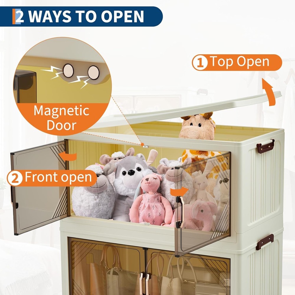 Stackable Storage Bin W/ Collapsible Drawer, Magnetic Doors & Wheels for Office