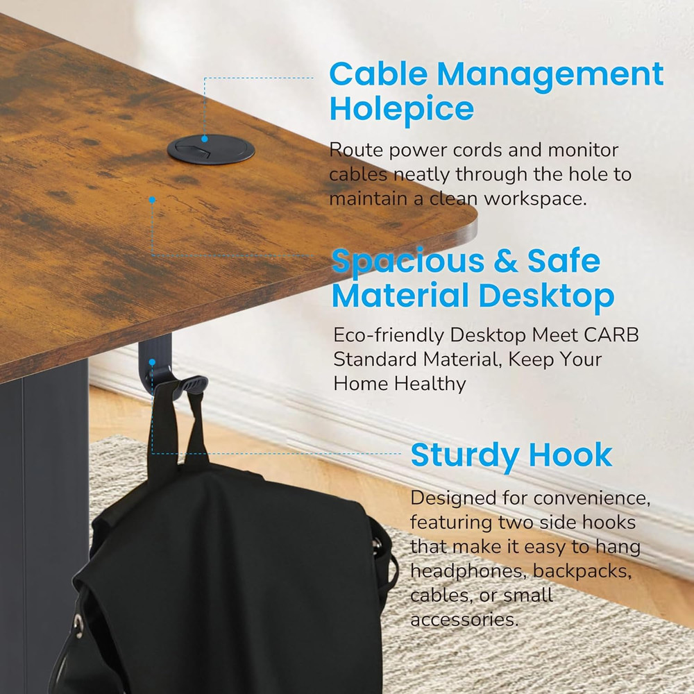 Rustic Brown Height Adjustable Electric Standing Desk with Memory Presets