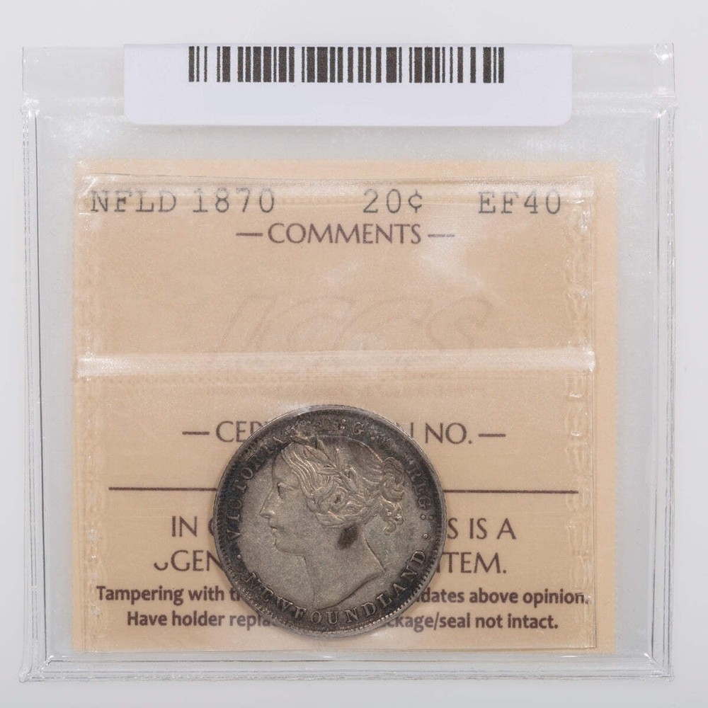 NFLD 20 Cent 1870 ICCS EF-40