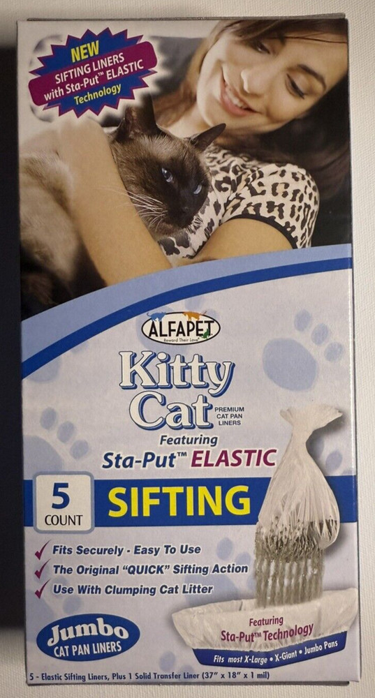 Kitty Cat Pan Disposable Elastic Sifting Liners- 5-Pack + 1 Solid Transfer-2Pack