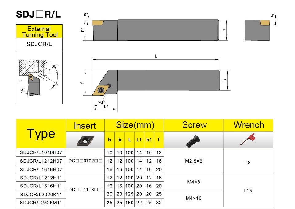 1pcs Carbide Inserts Lathe Bar External Turning Tool Holder Dcmt11 Cutting Tool