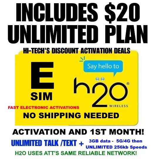 H2O ESIM ✅ with full MONTH $20 Plan ✅ UNLIMITED t/t/d ✅ 3GB month at 4G/5G