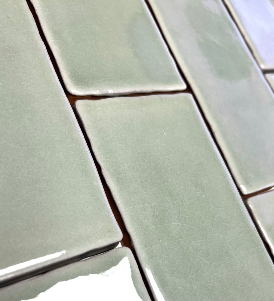 3x6 Sage Green Crackled Ceramic Tile, Wall and Backsplash Kitchen Bath (1 SF)