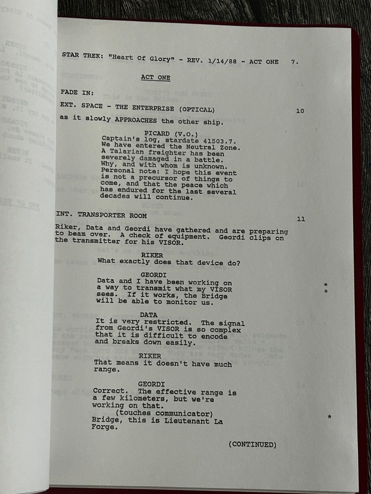 STAR TREK Script The Next Generation Heart Of Glory Revised Final Draft Jan 1988