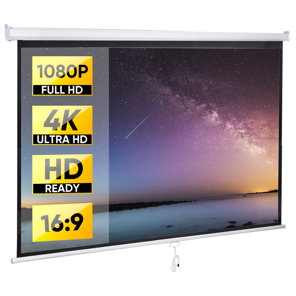 80 Inch Manual Pull Down Projector Screen 16:9 HD Retractable Widescreen Matte