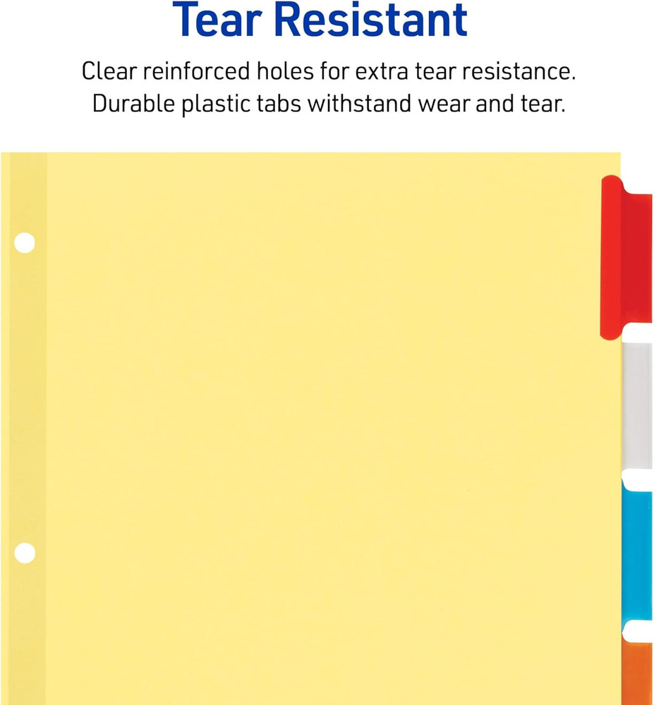 Insertable Dividers for 3 Ring Binders, 5-Tab Set, Buff Paper, Multicolor Divide