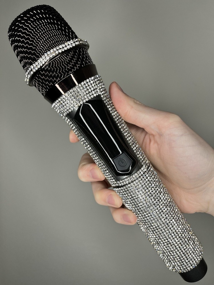 Silver Rhinestone Wireless Karaoke Microphone + Receiver System - Rechargeable
