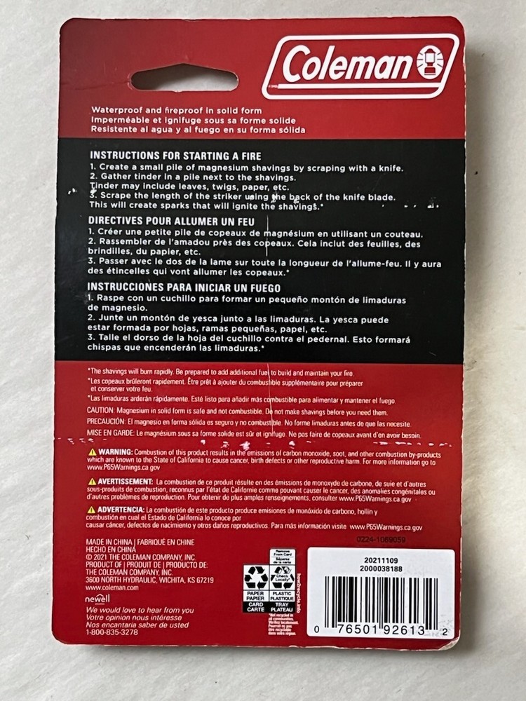 Coleman Magnesium Fire Starter New