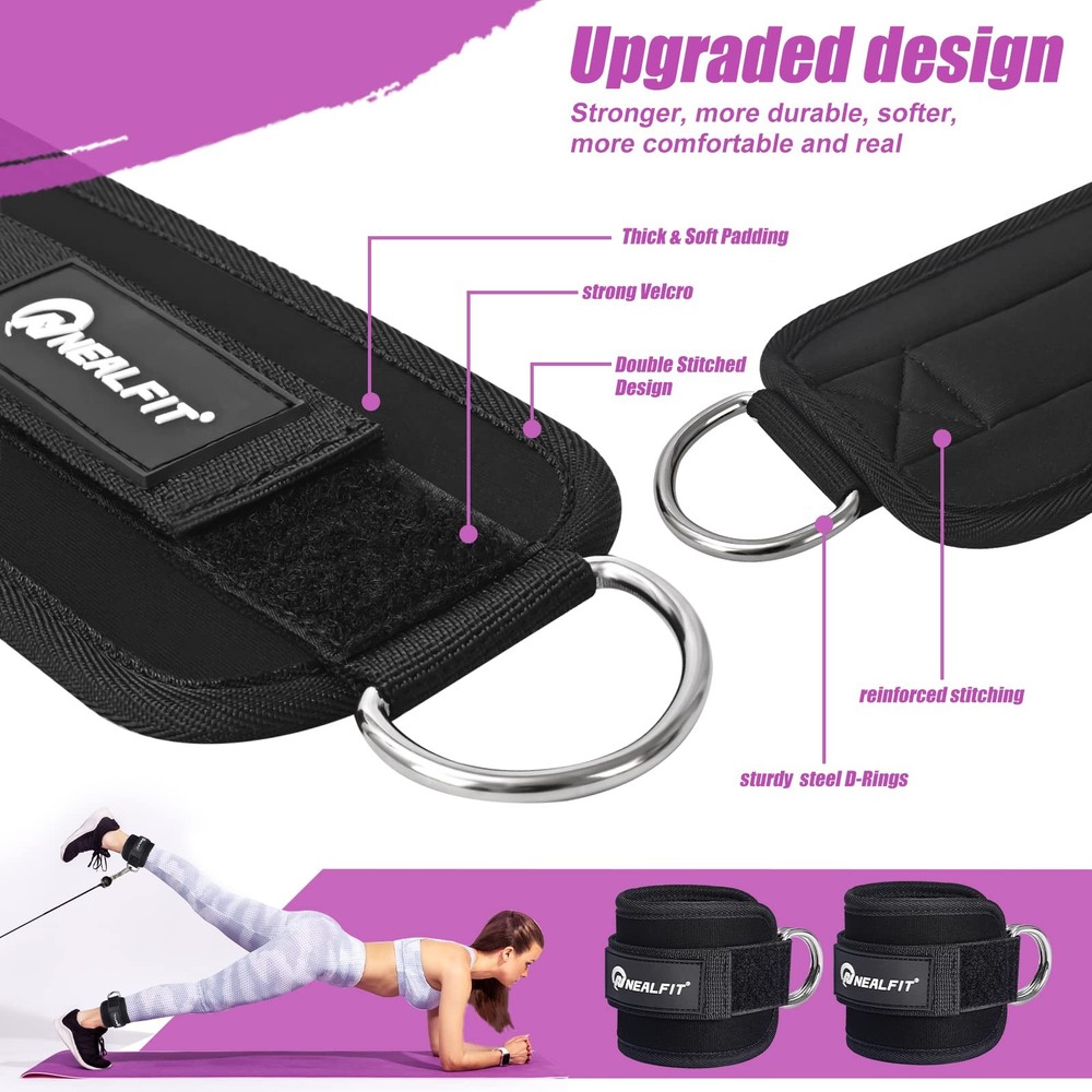 NEALFIT Ankle Strap for Cable Machine, Gym Cuff Pair, Black