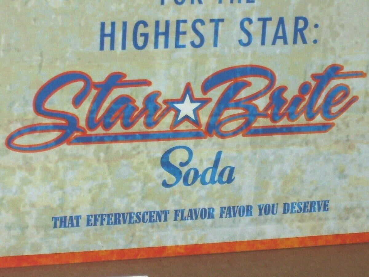 STAR BRITE SODA - TIN SIGN - Shows PRETTY GIRL - Drinking from OLD GLASS BOTTLE