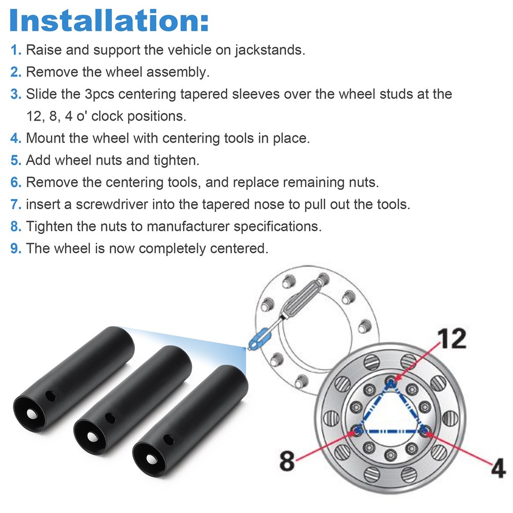 Wheel Centering Sleeves Alignment Tool Set Semi Truck 22mm Studs