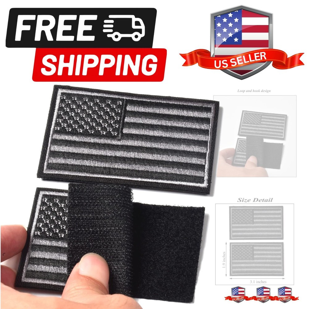 2PCS American Flag Patches, Hook & Loop Tactical Morale Patch Full Embroidery...