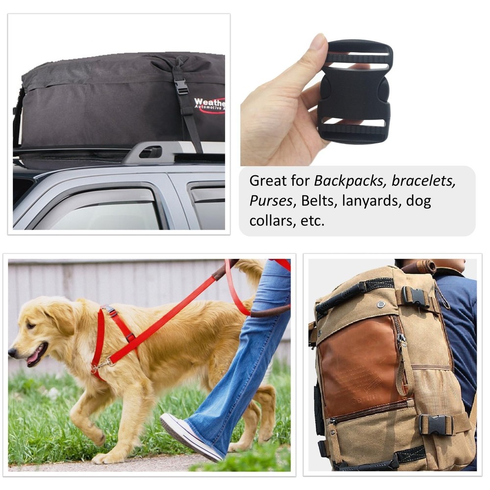 2 Set 1.5 Inch Flat Dual Adjustable Plastic Quick Side Release Plastic Buckle...