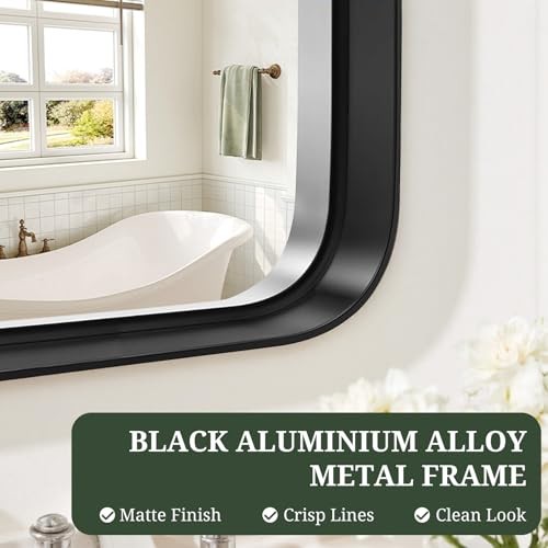Bathroom Mirror 40x30 Inch Metal Frame Rectangle 40"L x 30"W Black Rectangular