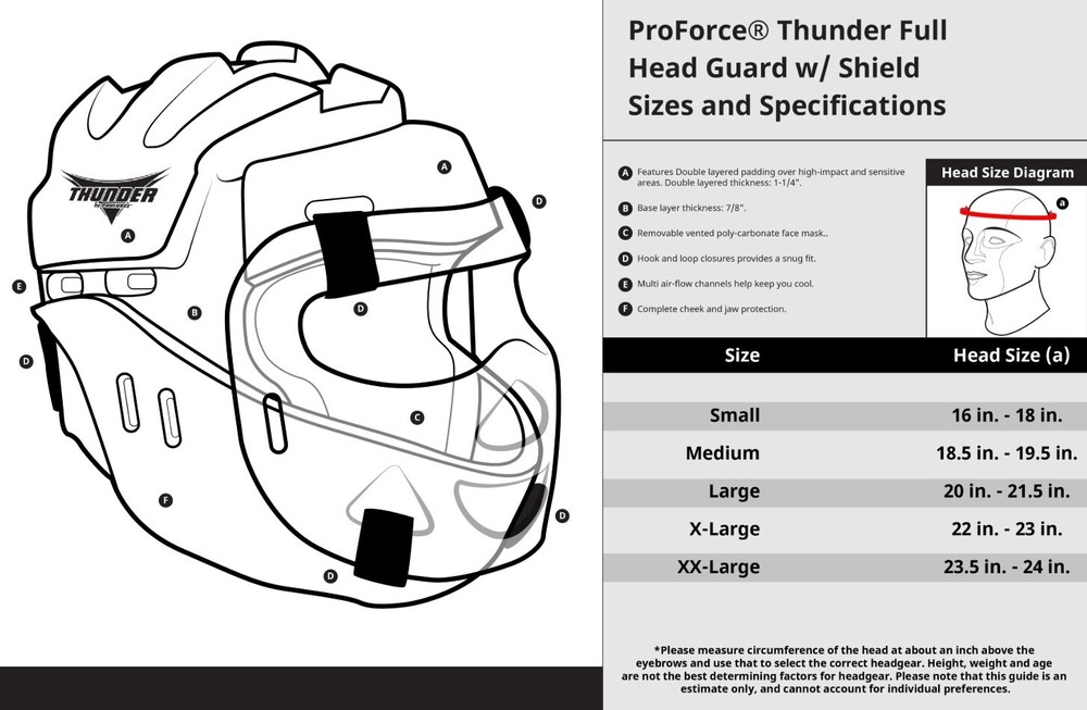 AWMA ProForce Thunder Full Headguard W/ Shield Black, Size Medium (18.5"-19.5")