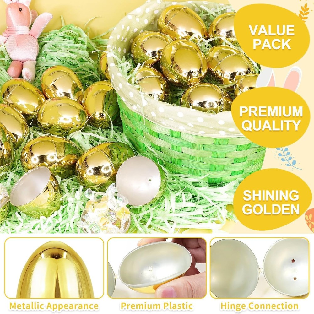 12 Pack 3.15" Large Golden Easter Eggs Empty UNOPENED/MOT DAMAGED