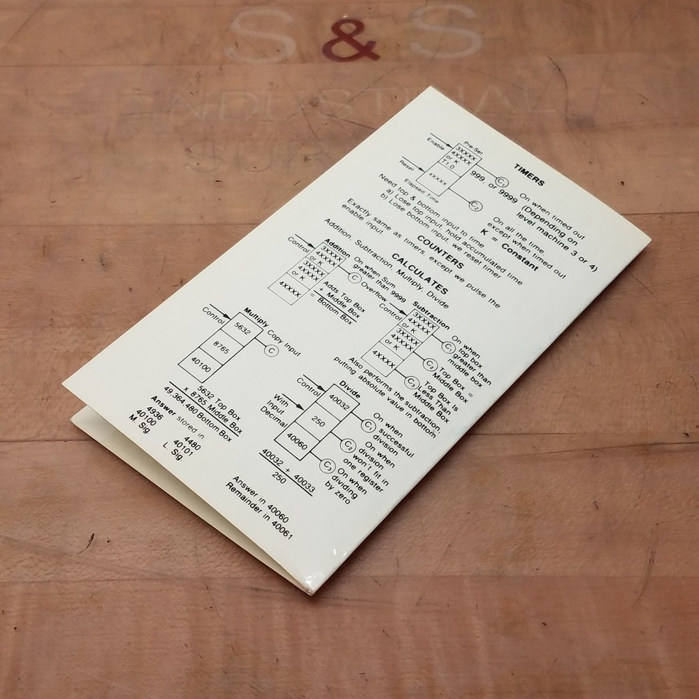 Gould PI-C584-001 Rev. A 584 Programmable Controller, DX Reference Card - USED