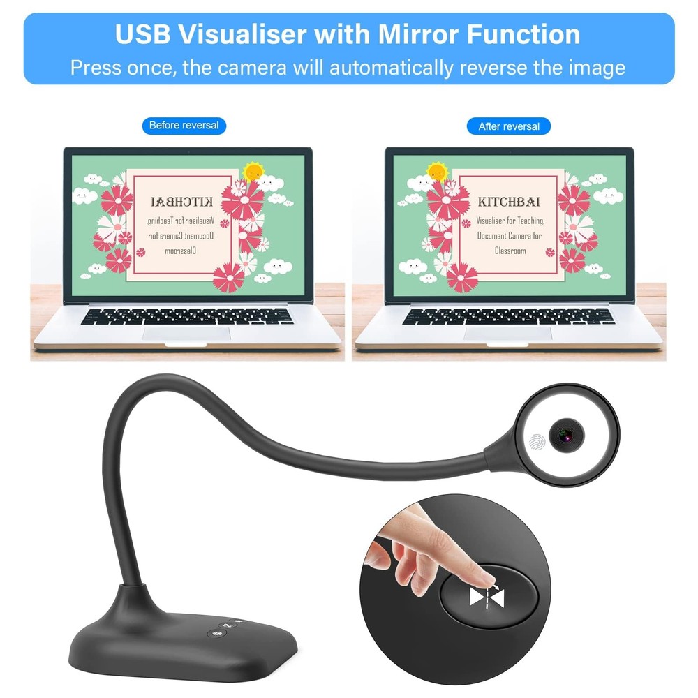 kitchbai Document Camera for Teachers, Webcam and Overhead Camera for Classro...