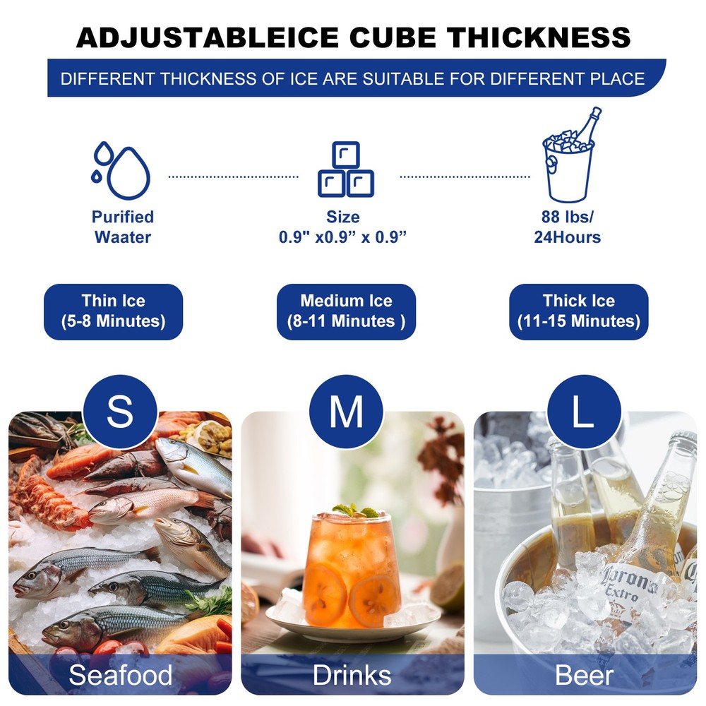 88LBS/24H Commercial Ice Maker Built-in Undercounter Ice Cube Machine Automatic