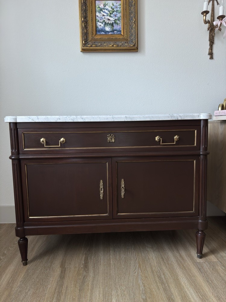 French Louis Style Marble Top Buffet Server Commode Entryway Table