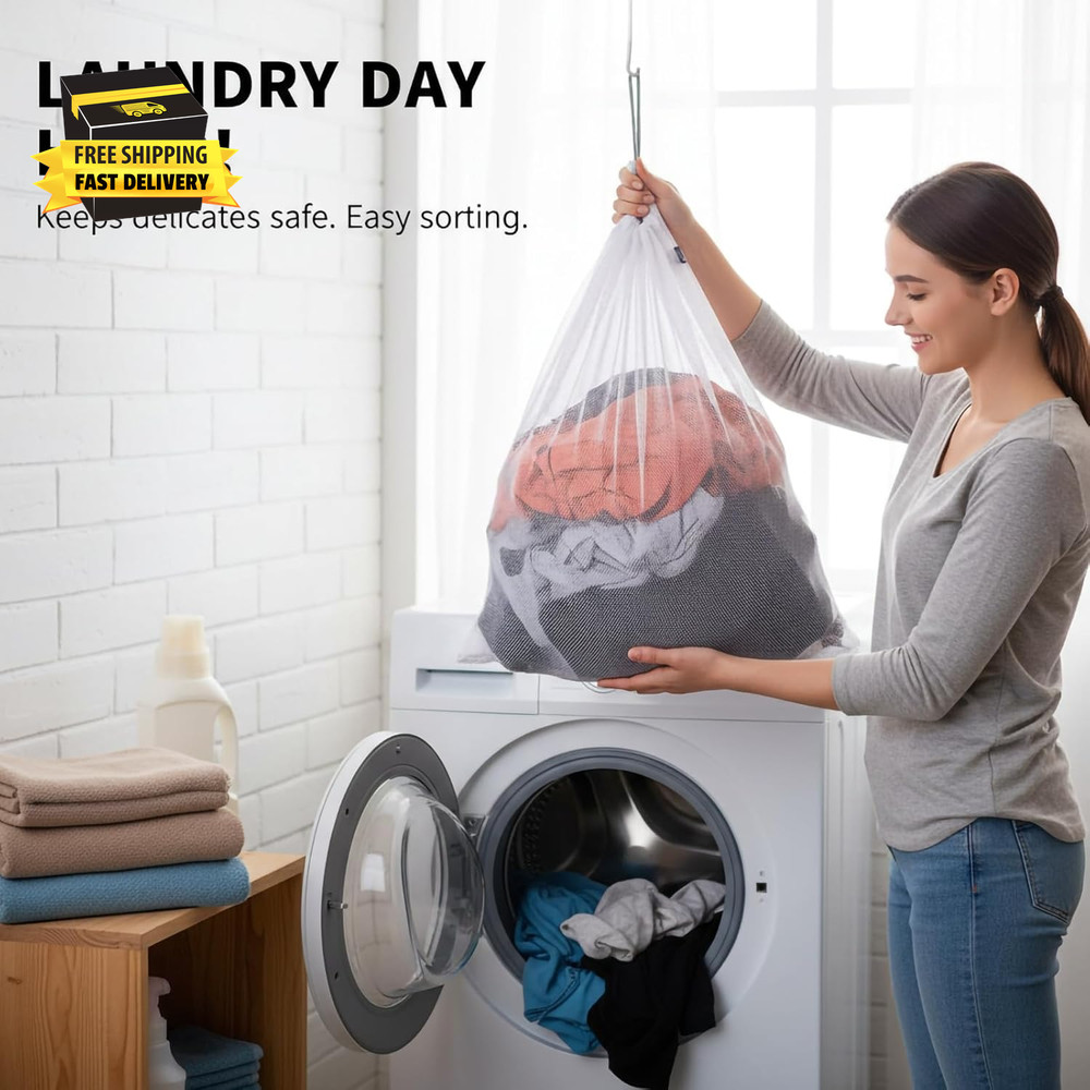 XL Large Mesh Laundry, Heavy Duty Big Hole Coarse Mesh Bag with Drawstring Strap