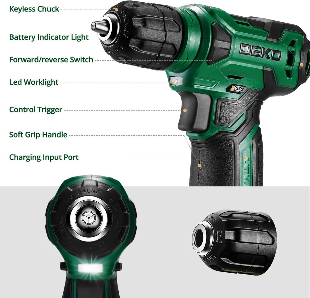 Lightweight 8V Electric Drill with 3/8" Keyless Chuck & Variable Speed Control