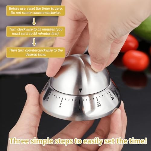 Mechanical Kitchen Timer, Wind Up 60 Minutes Manual Countdown for Silver Cone