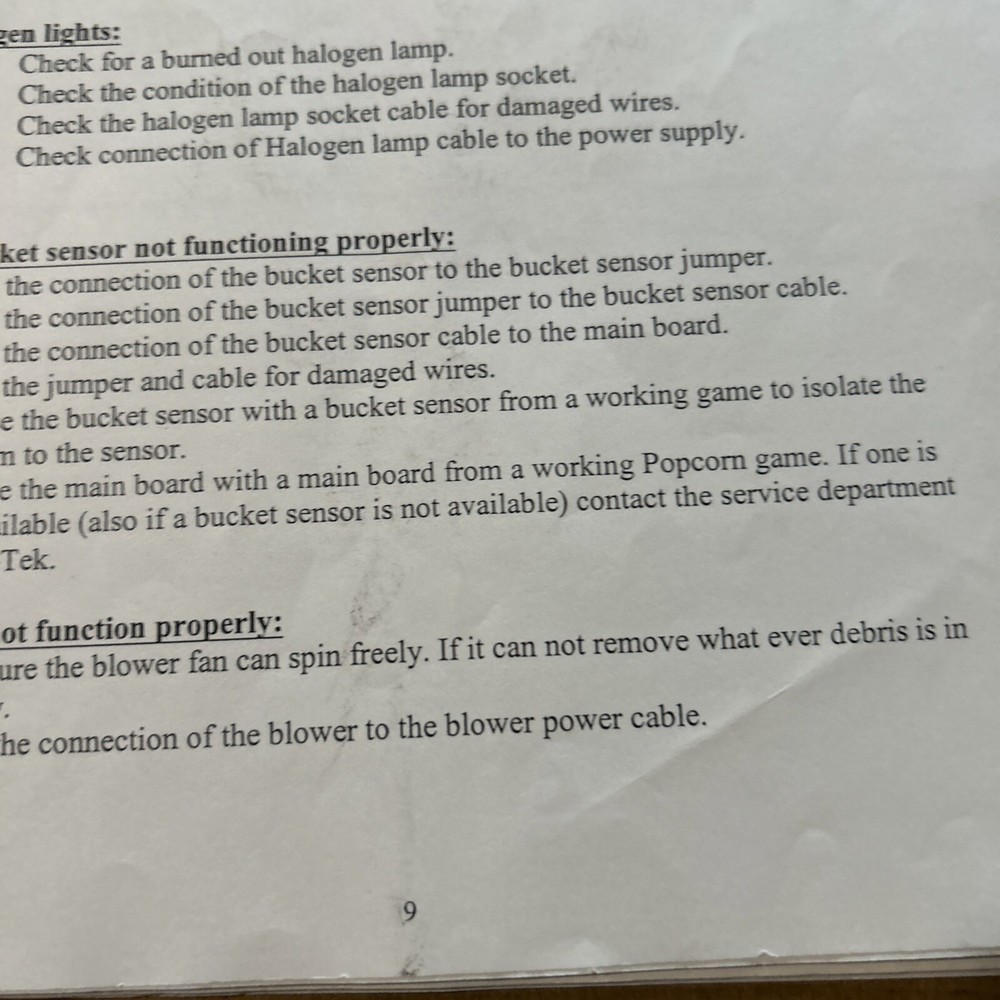 POPCORN BAY TEK arcade game manual