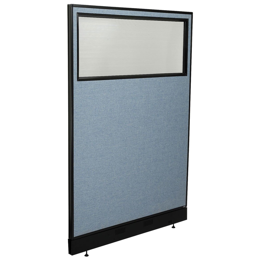 48-1/4"W x 76"H Office Partition Panel with Partial Window  Pass-Thru Cable Blue