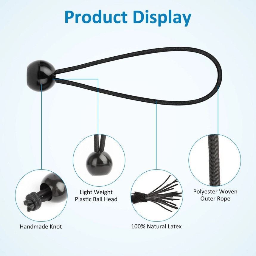 6" Ball Bungee Bungie Cord 100Pcs Black Heavy Duty Canopy Tarp Tie Downs *