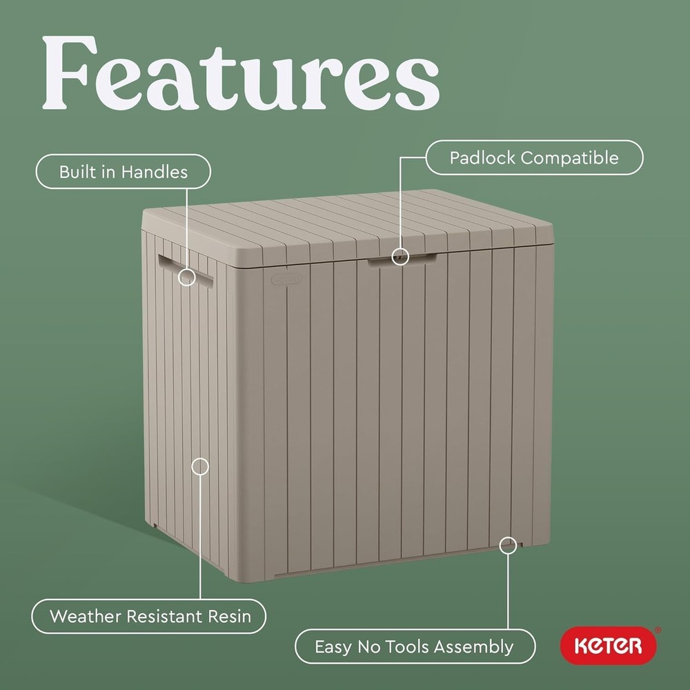 30 Gallon Lockable Outdoor Storage Box & Side Table - Modern Beige Design