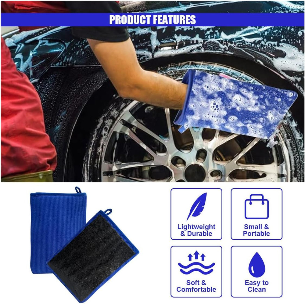 2PCS Car Clay Mitts Microfiber Fine & Medium Grade Magic Detailing Gloves