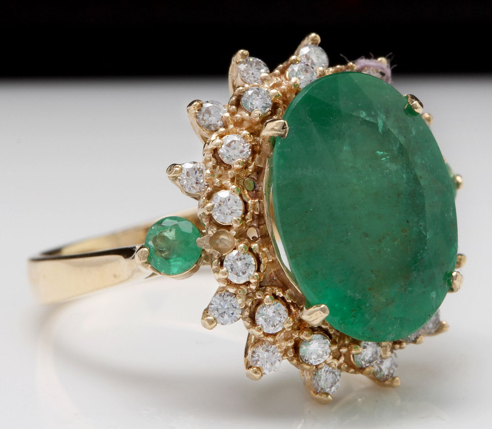 6.42Ct Natural Emerald & Diamond 14K Solid Yellow Gold Ring
