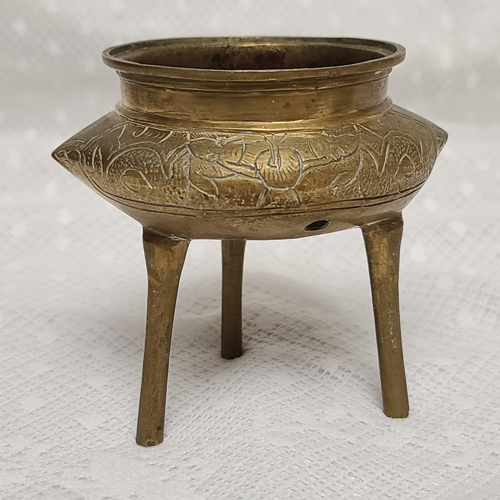 Vintage Antique Chinese Bronze Brass Stamped Incense Burner Bowl Dish Set/Pair 2